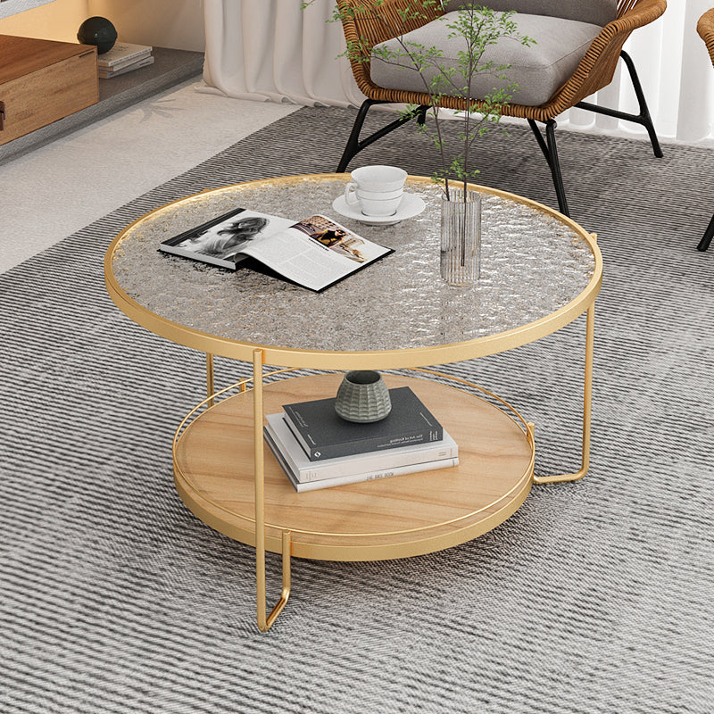 3 Legs Base Coffee Table Round Clear Glass Cocktail Table with Shelf