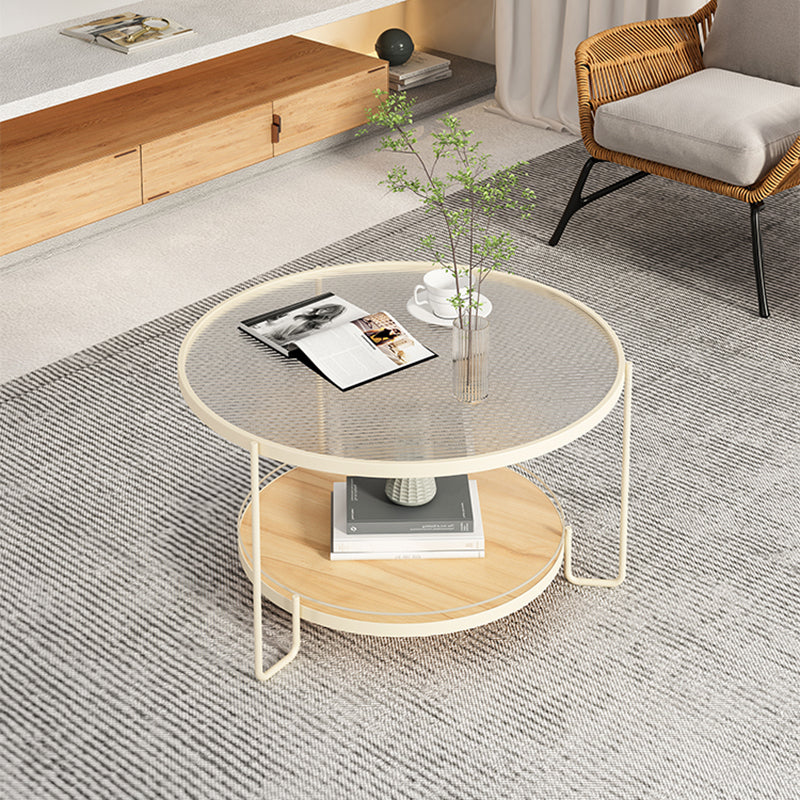 3 Legs Base Coffee Table Round Clear Glass Cocktail Table with Shelf