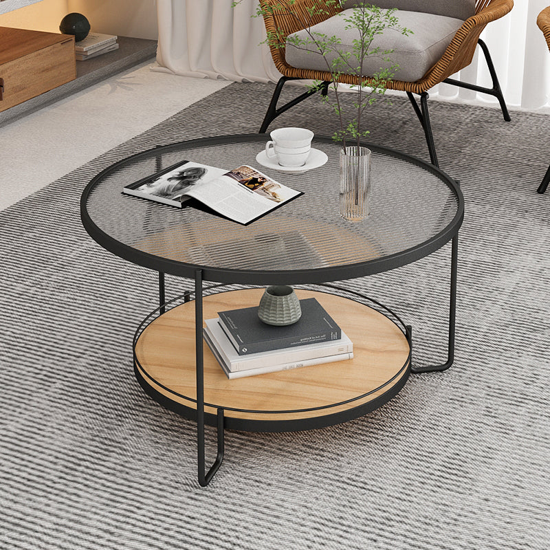 3 Legs Base Coffee Table Round Clear Glass Cocktail Table with Shelf