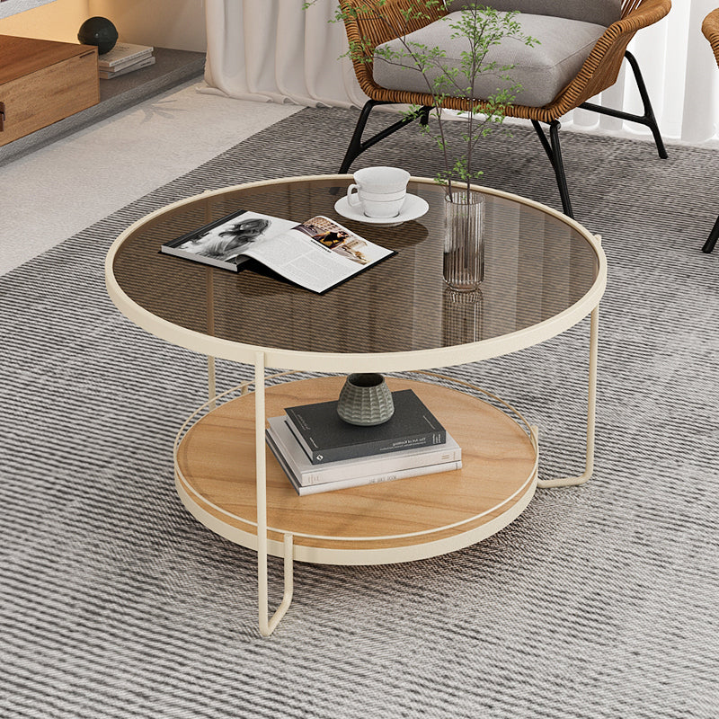 3 Legs Base Coffee Table Round Clear Glass Cocktail Table with Shelf