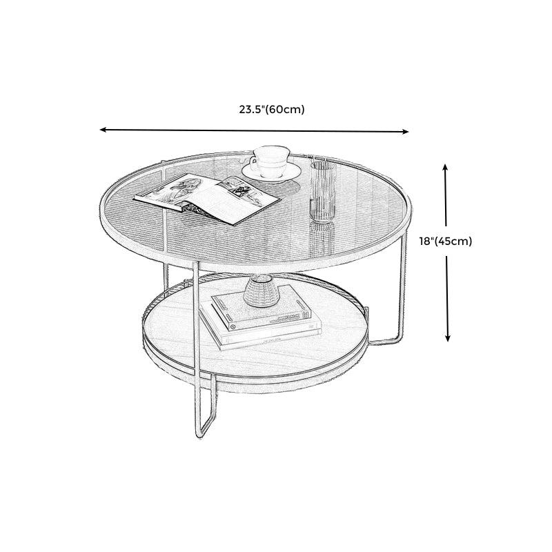 3 Legs Base Coffee Table Round Clear Glass Cocktail Table with Shelf