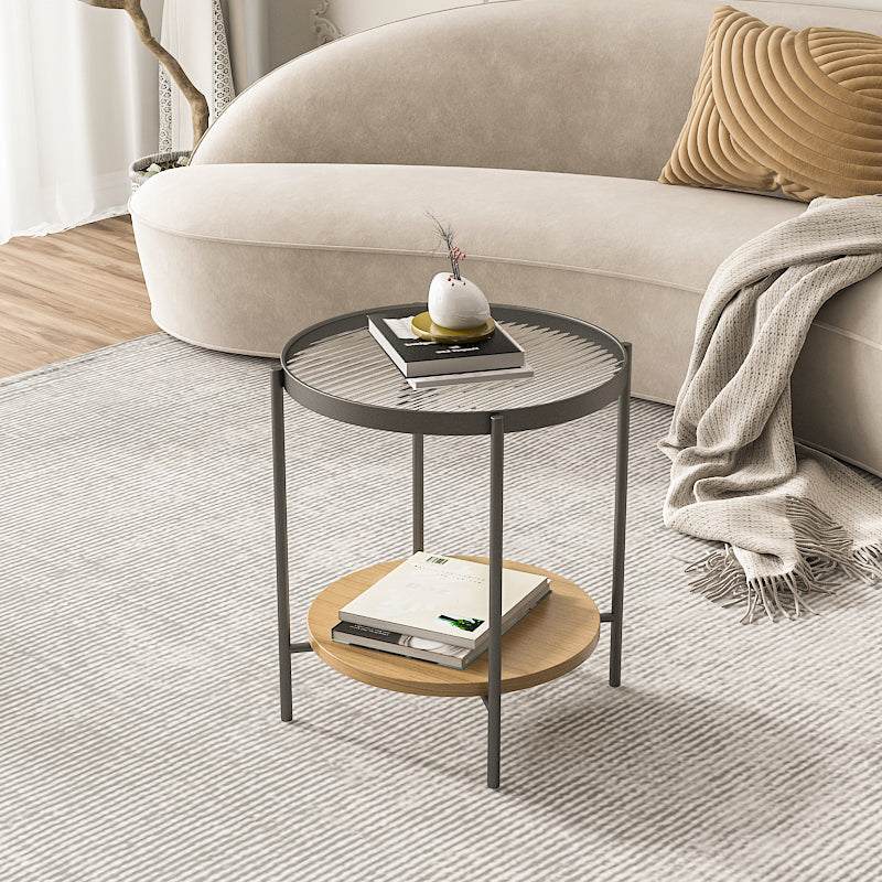 Glass Cross Legs Cocktail Table with Wood Accents Elliptical Coffee Table