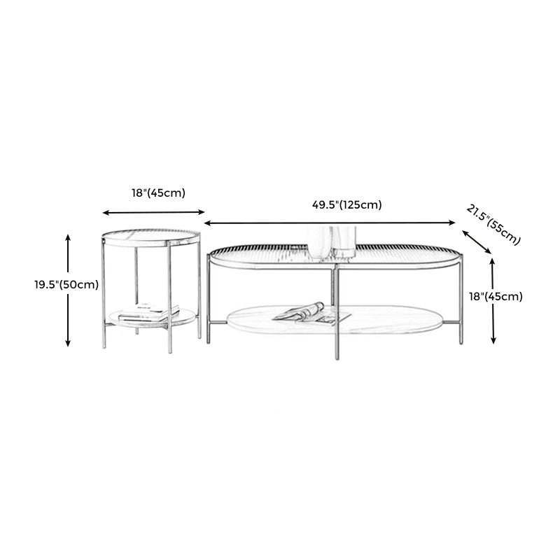 Glass Cross Legs Cocktail Table with Wood Accents Elliptical Coffee Table