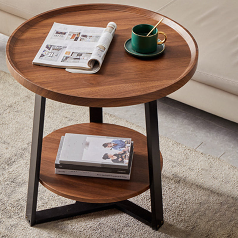 Round Wood Coffee Table Cross Legs 1 Single Cocktail Table with Tray Top