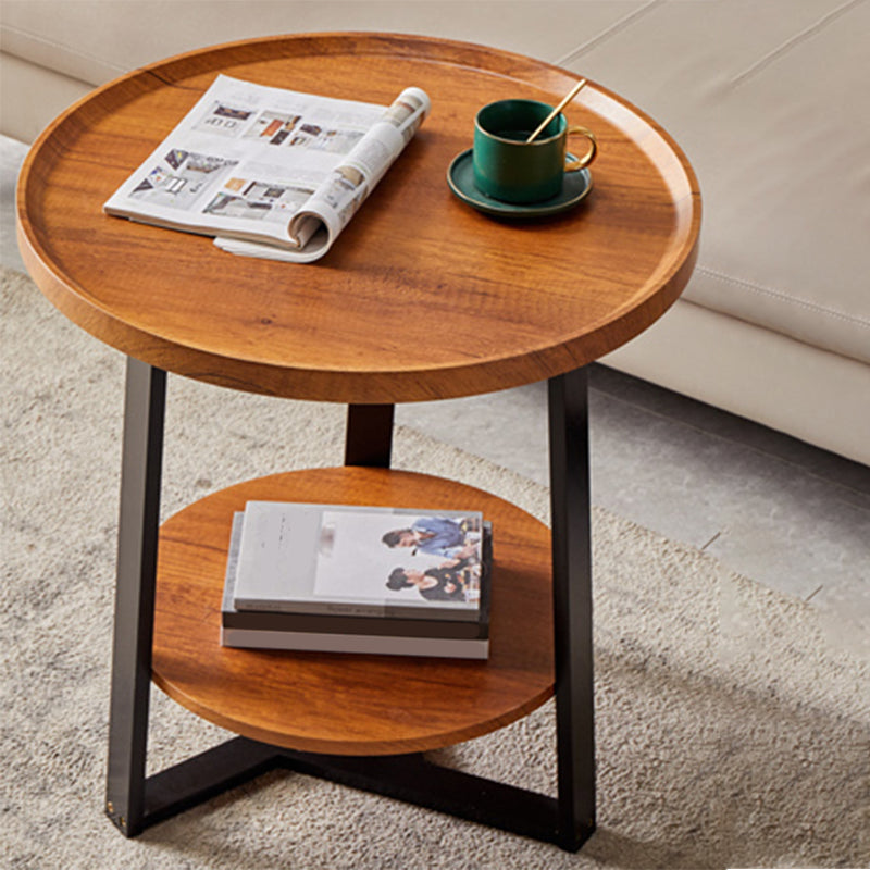 Round Wood Coffee Table Cross Legs 1 Single Cocktail Table with Tray Top