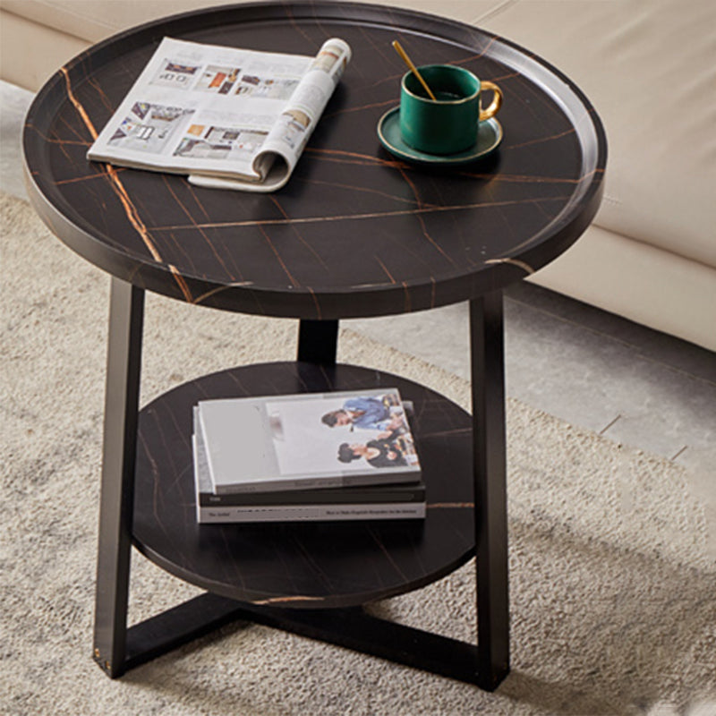 Round Wood Coffee Table Cross Legs 1 Single Cocktail Table with Tray Top