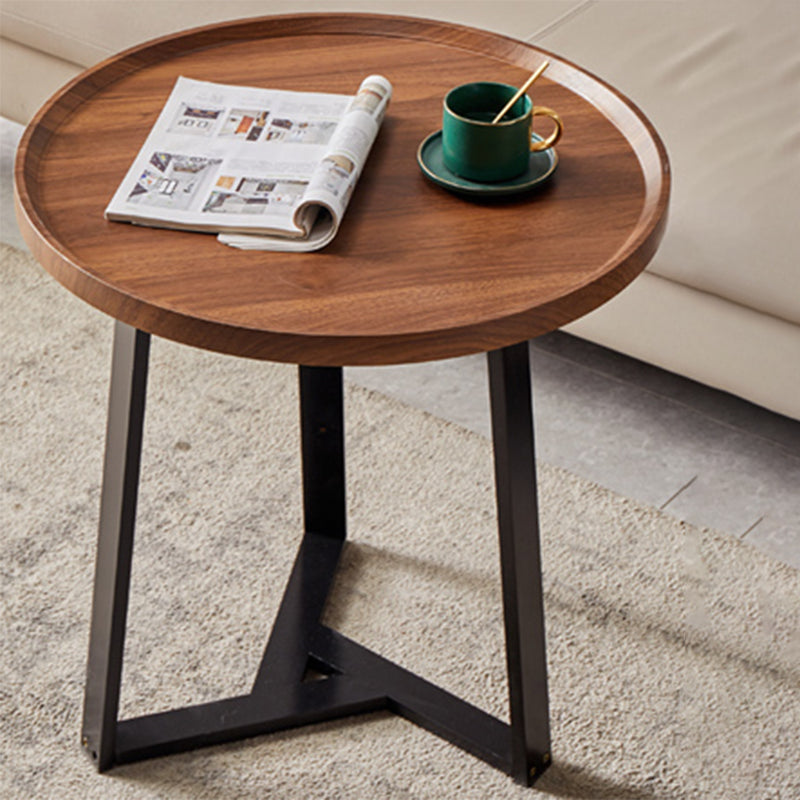 Round Wood Coffee Table Cross Legs 1 Single Cocktail Table with Tray Top