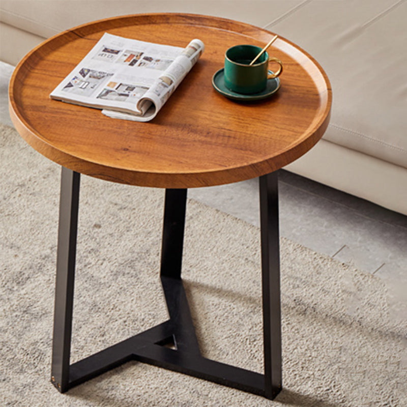 Round Wood Coffee Table Cross Legs 1 Single Cocktail Table with Tray Top