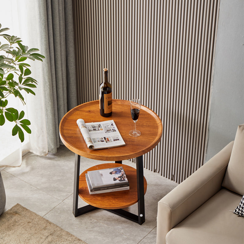 Round Wood Coffee Table Cross Legs 1 Single Cocktail Table with Tray Top