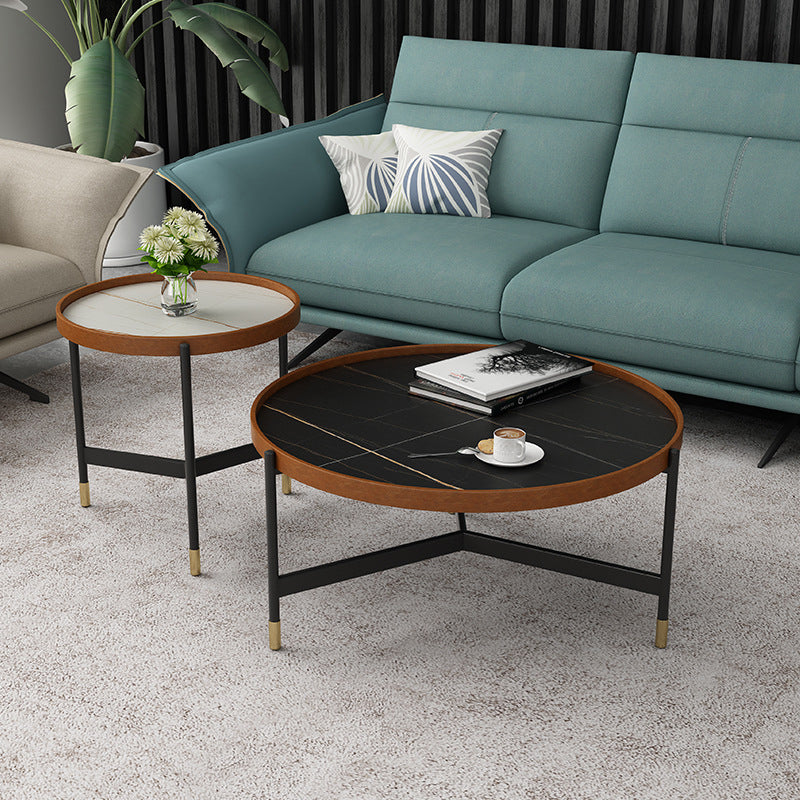 Modern Tray Top 3 Legs Coffee Table Slate and Steel Round Table