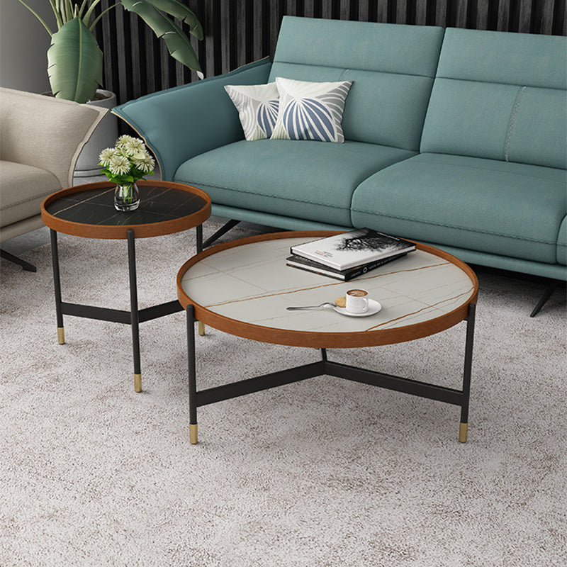 Modern Tray Top 3 Legs Coffee Table Slate and Steel Round Table