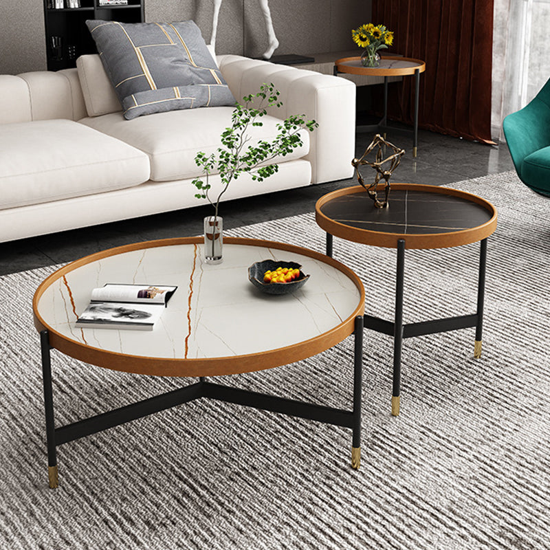 Modern Tray Top 3 Legs Coffee Table Slate and Steel Round Table