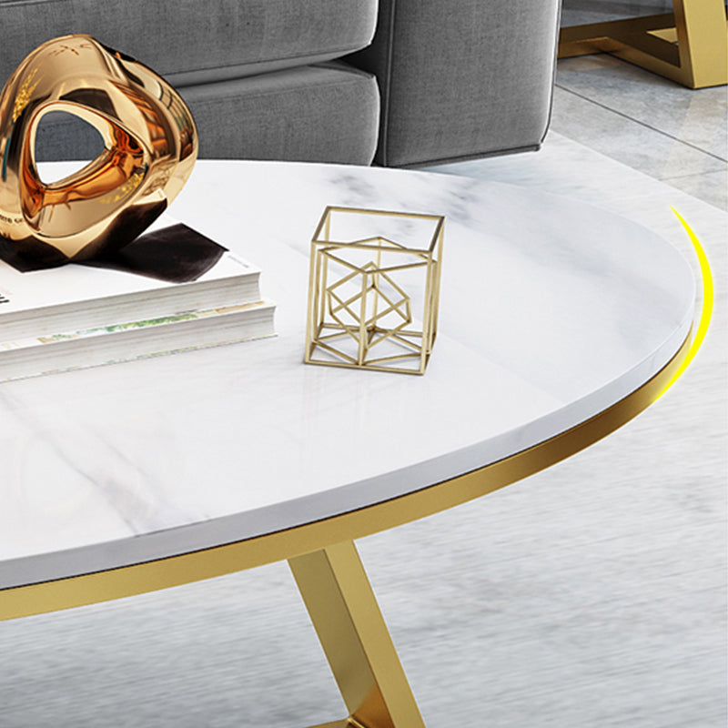 Modern Slate Cross Legs Coffee Table Oval Cocktail Table in Grey/White