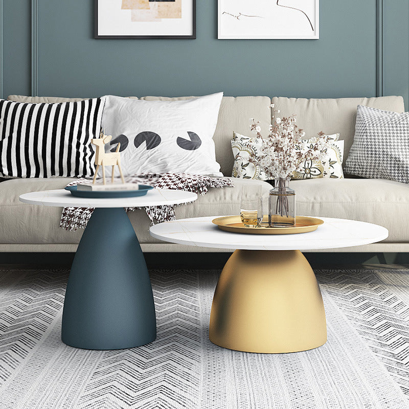 Modern Slate Pedestal Coffee Table Round Cocktail Table in Black/White