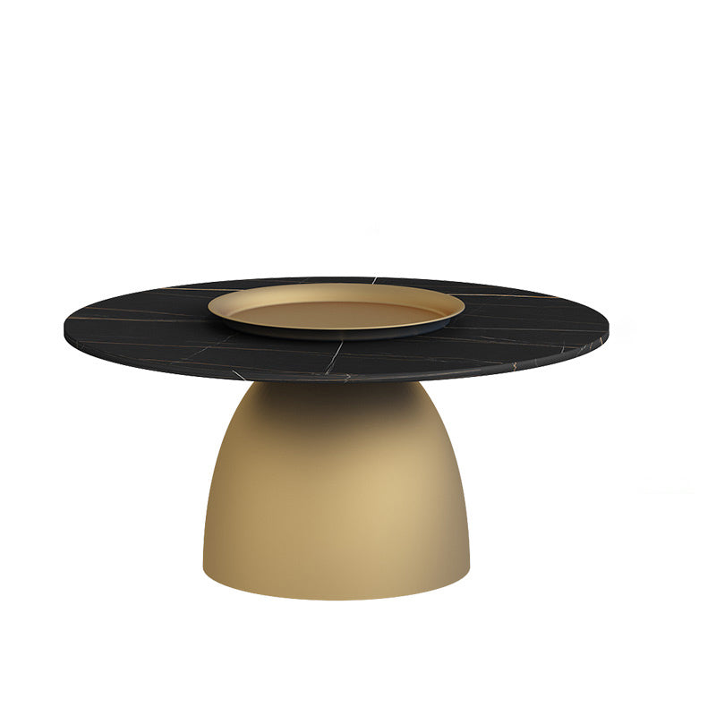 Modern Slate Pedestal Coffee Table Round Cocktail Table in Black/White