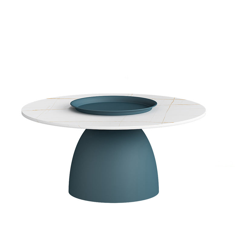 Modern Slate Pedestal Coffee Table Round Cocktail Table in Black/White