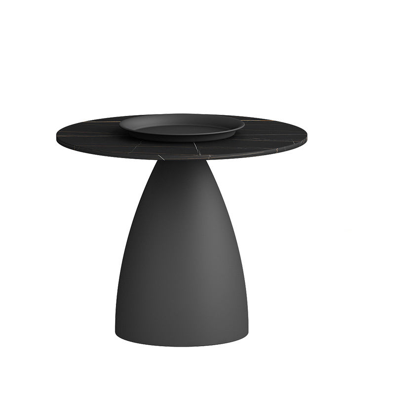 Modern Slate Pedestal Coffee Table Round Cocktail Table in Black/White