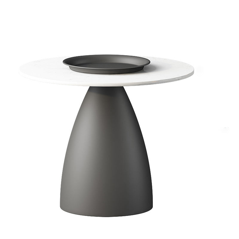 Modern Slate Pedestal Coffee Table Round Cocktail Table in Black/White