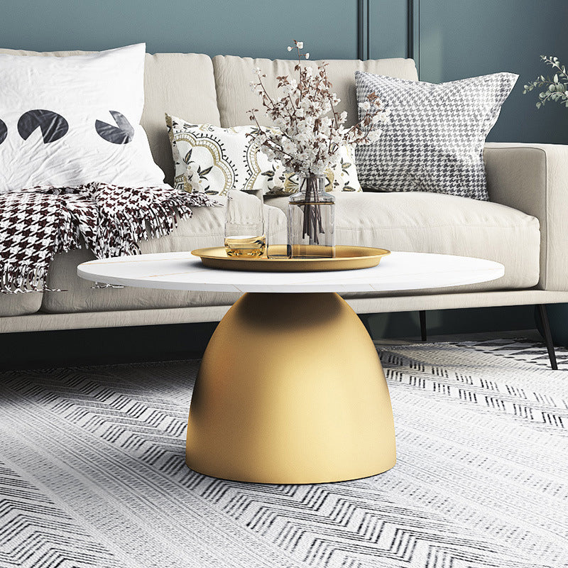 Modern Slate Pedestal Coffee Table Round Cocktail Table in Black/White