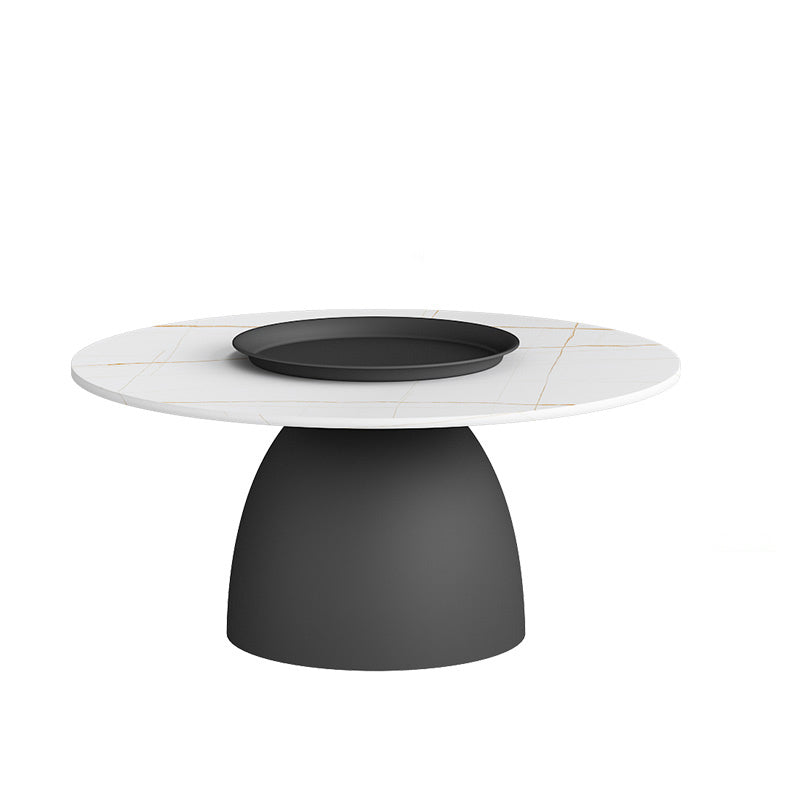Modern Slate Pedestal Coffee Table Round Cocktail Table in Black/White