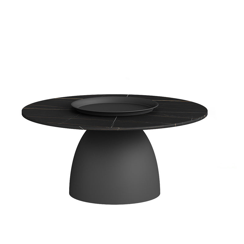Modern Slate Pedestal Coffee Table Round Cocktail Table in Black/White