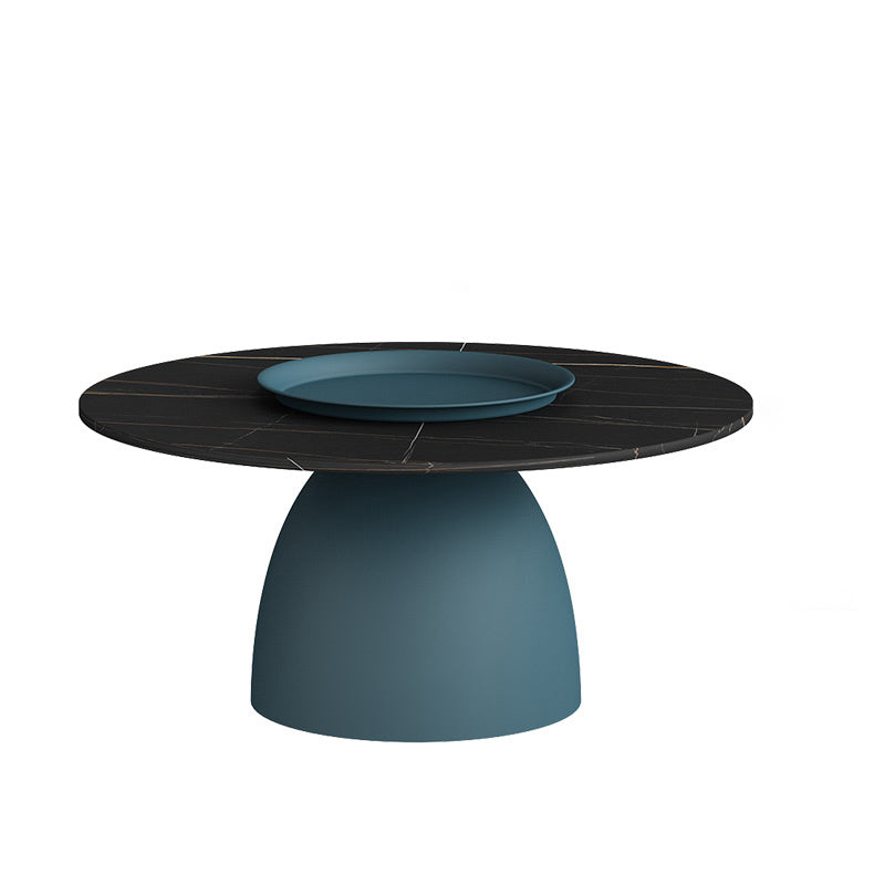 Modern Slate Pedestal Coffee Table Round Cocktail Table in Black/White
