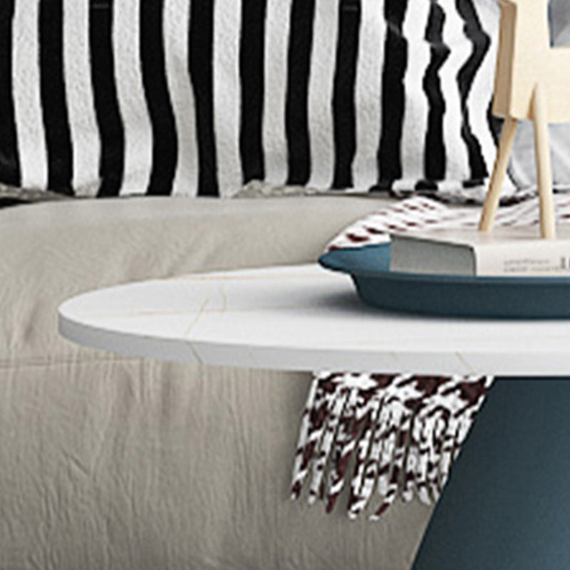 Modern Slate Pedestal Coffee Table Round Cocktail Table in Black/White