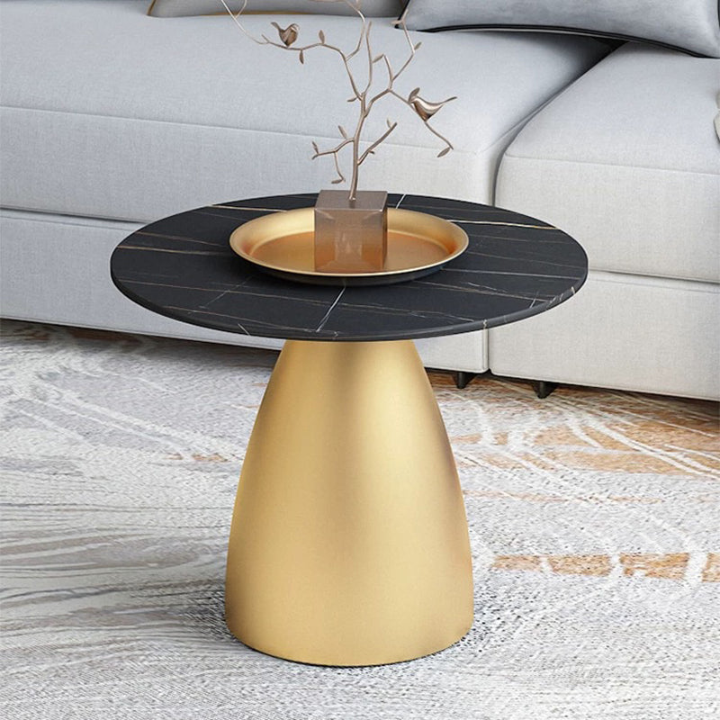 Modern Slate Pedestal Coffee Table Round Cocktail Table in Black/White
