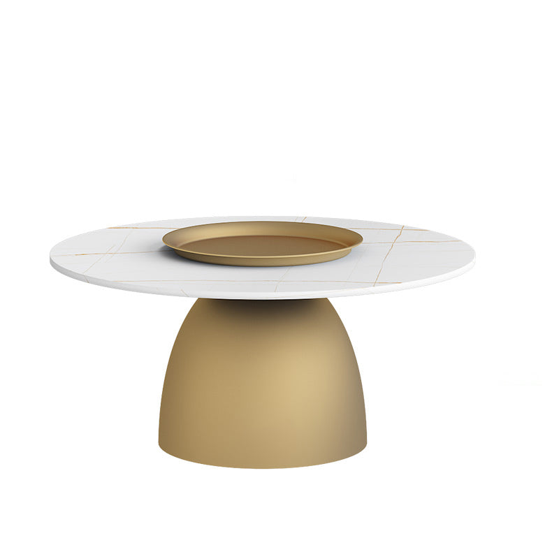 Modern Slate Pedestal Coffee Table Round Cocktail Table in Black/White