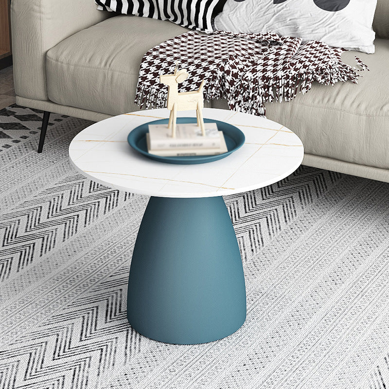 Modern Slate Pedestal Coffee Table Round Cocktail Table in Black/White
