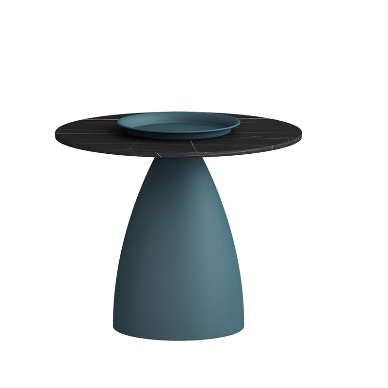 Modern Slate Pedestal Coffee Table Round Cocktail Table in Black/White