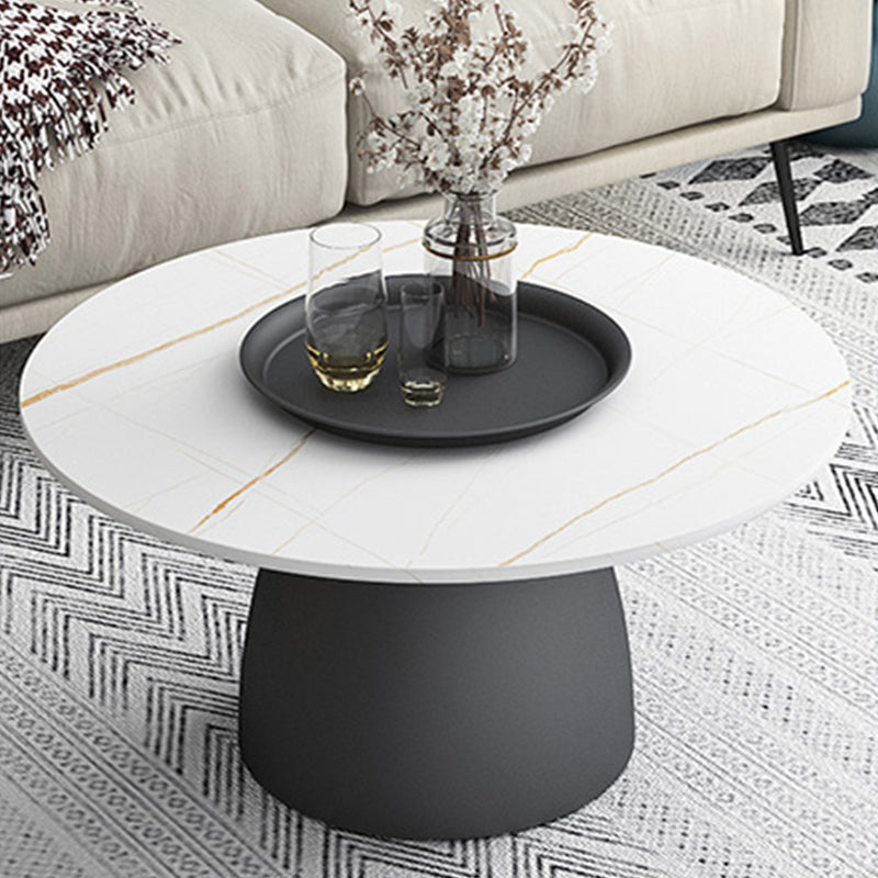 Modern Slate Pedestal Coffee Table Round Cocktail Table in Black/White