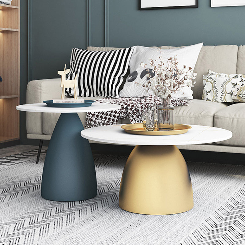 Modern Slate Pedestal Coffee Table Round Cocktail Table in Black/White