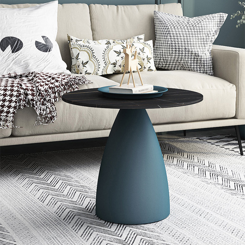 Modern Slate Pedestal Coffee Table Round Cocktail Table in Black/White