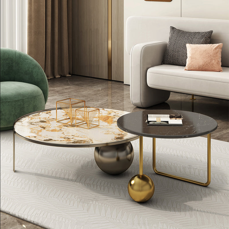 Round Slate Coffee Table Contemporary Three Legs White Cocktail Table