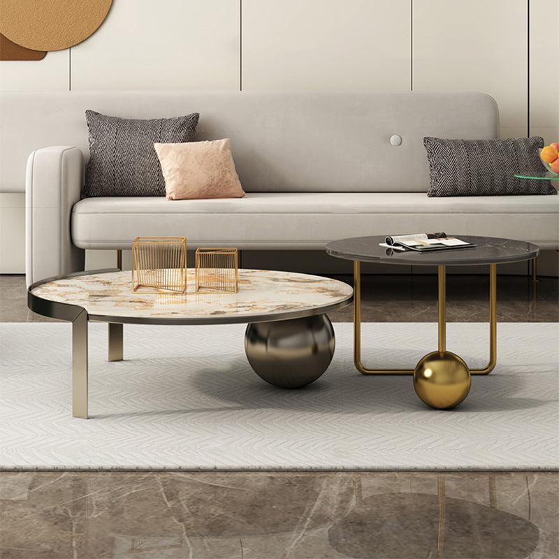 Round Slate Coffee Table Contemporary Three Legs White Cocktail Table