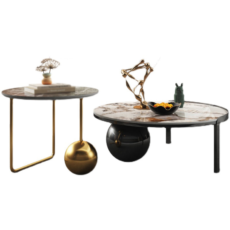 Round Slate Coffee Table Contemporary Three Legs White Cocktail Table