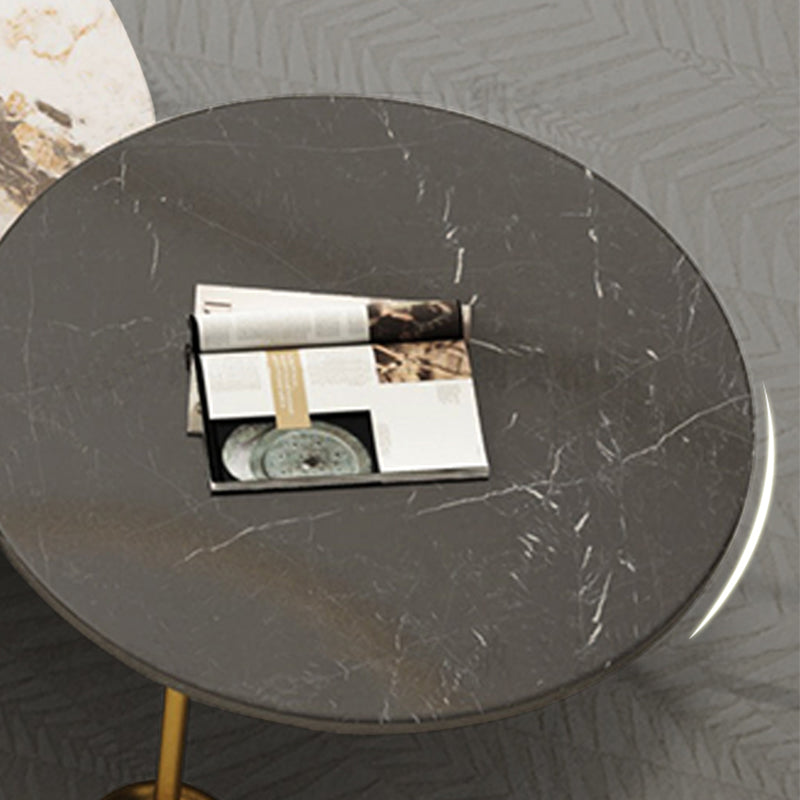 Round Slate Coffee Table Contemporary Three Legs White Cocktail Table