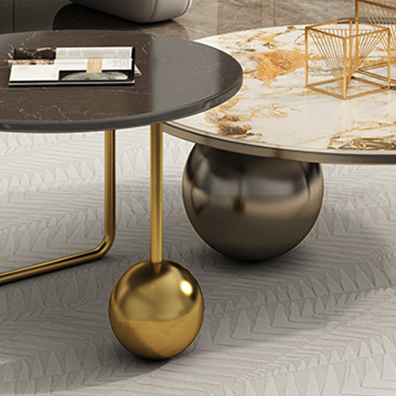 Round Slate Coffee Table Contemporary Three Legs White Cocktail Table