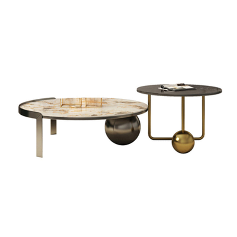 Round Slate Coffee Table Contemporary Three Legs White Cocktail Table