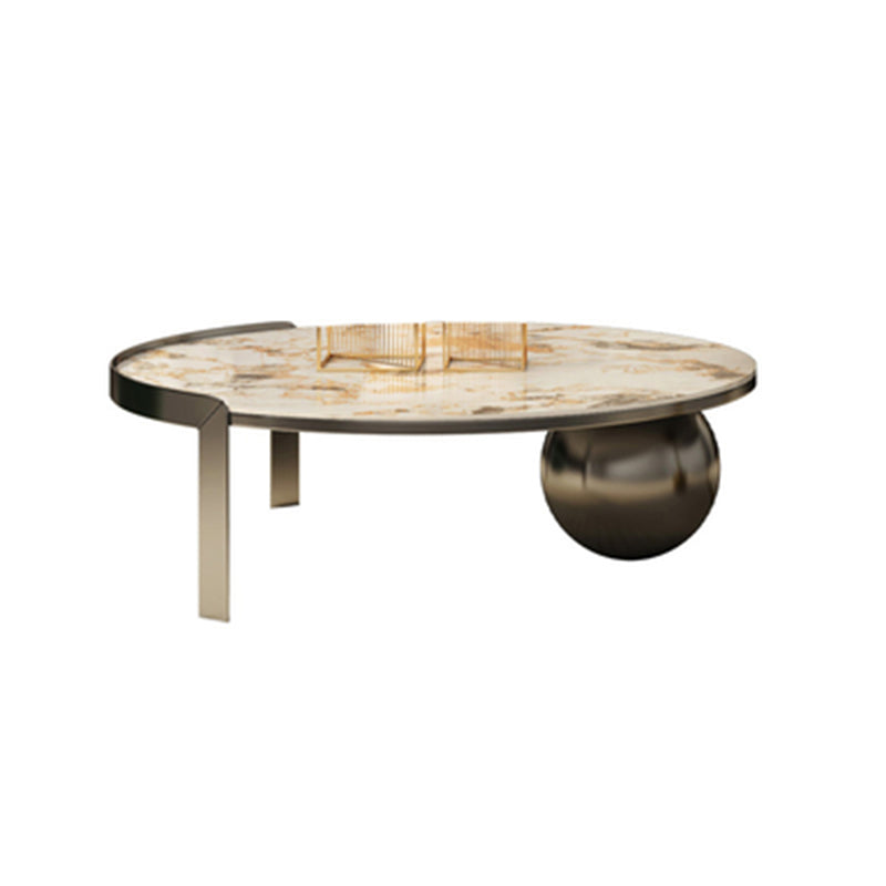 Round Slate Coffee Table Contemporary Three Legs White Cocktail Table