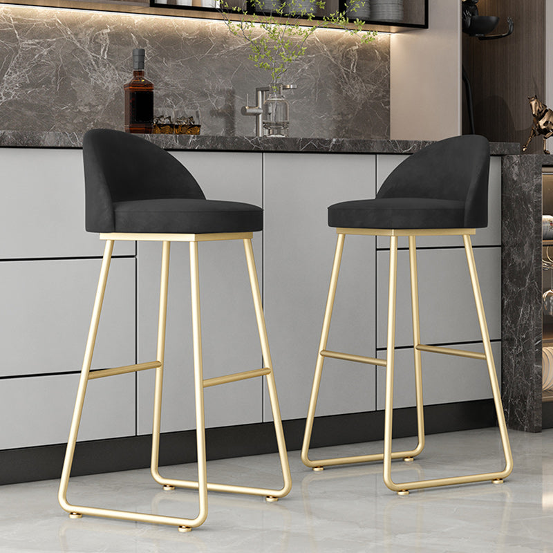 Modern Backrest Armless Counter Stool Iron Hight Stool with Velvet Cushion
