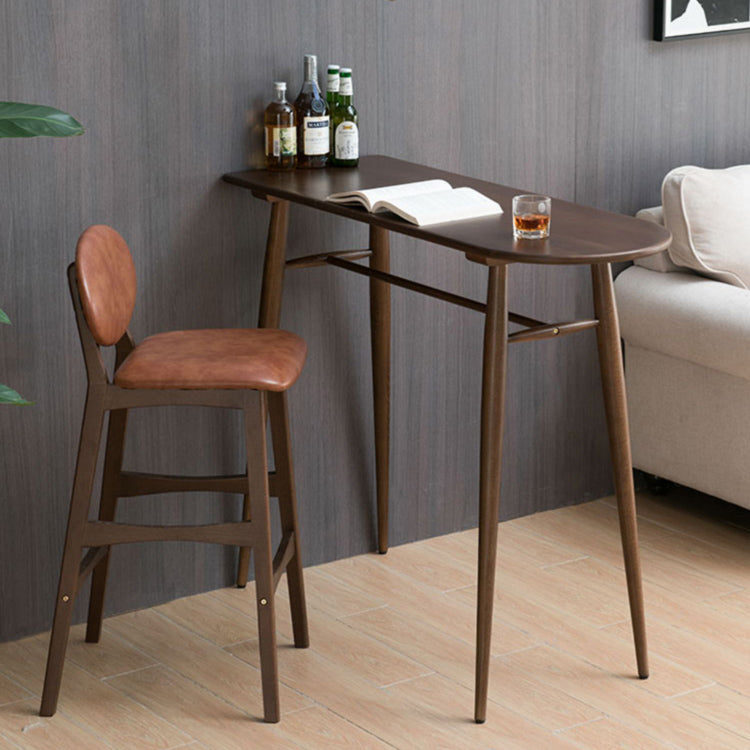Modern Oak Wood Bar Table Set 1/2 Pieces Wooden Counter Table with Leather Stools