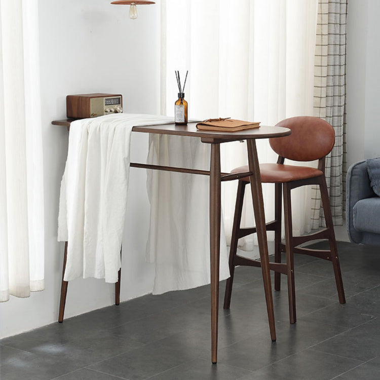 Modern Oak Wood Bar Table Set 1/2 Pieces Wooden Counter Table with Leather Stools