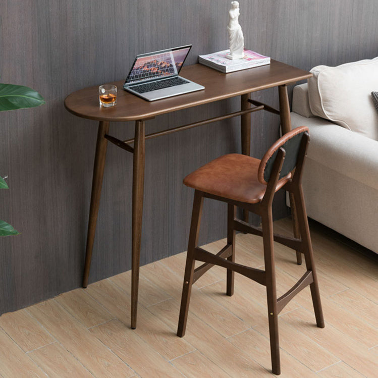 Modern Oak Wood Bar Table Set 1/2 Pieces Wooden Counter Table with Leather Stools