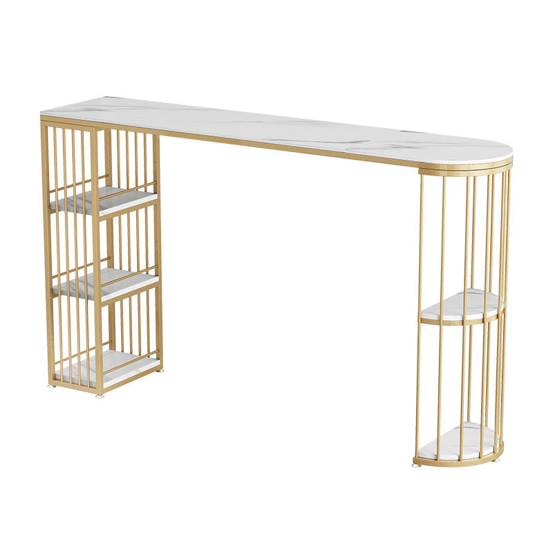 1/3 Pieces Glam Iron Bar Table Set White Stone Top Bistro Set with Shelf