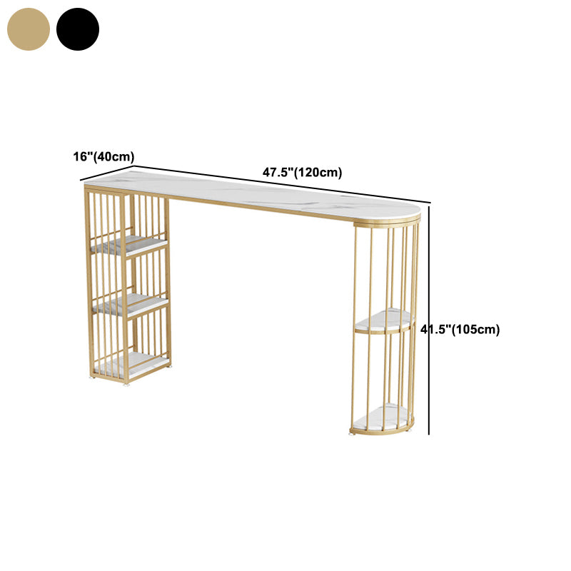 1/3 Pieces Glam Iron Bar Table Set White Stone Top Bistro Set with Shelf