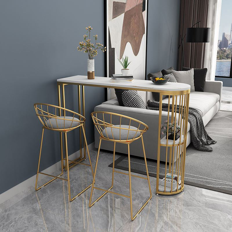 1/3 Pieces Glam Gold Iron Bar Table Set White Stone Top Bistro Set with Shelf