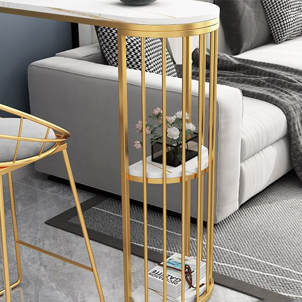 1/3 Pieces Glam Gold Iron Bar Table Set White Stone Top Bistro Set with Shelf