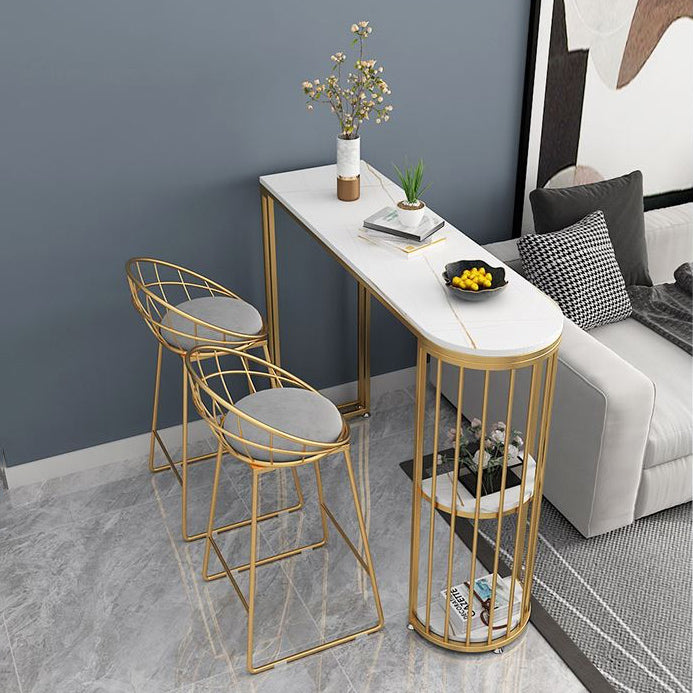 1/3 Pieces Glam Gold Iron Bar Table Set White Stone Top Bistro Set with Shelf
